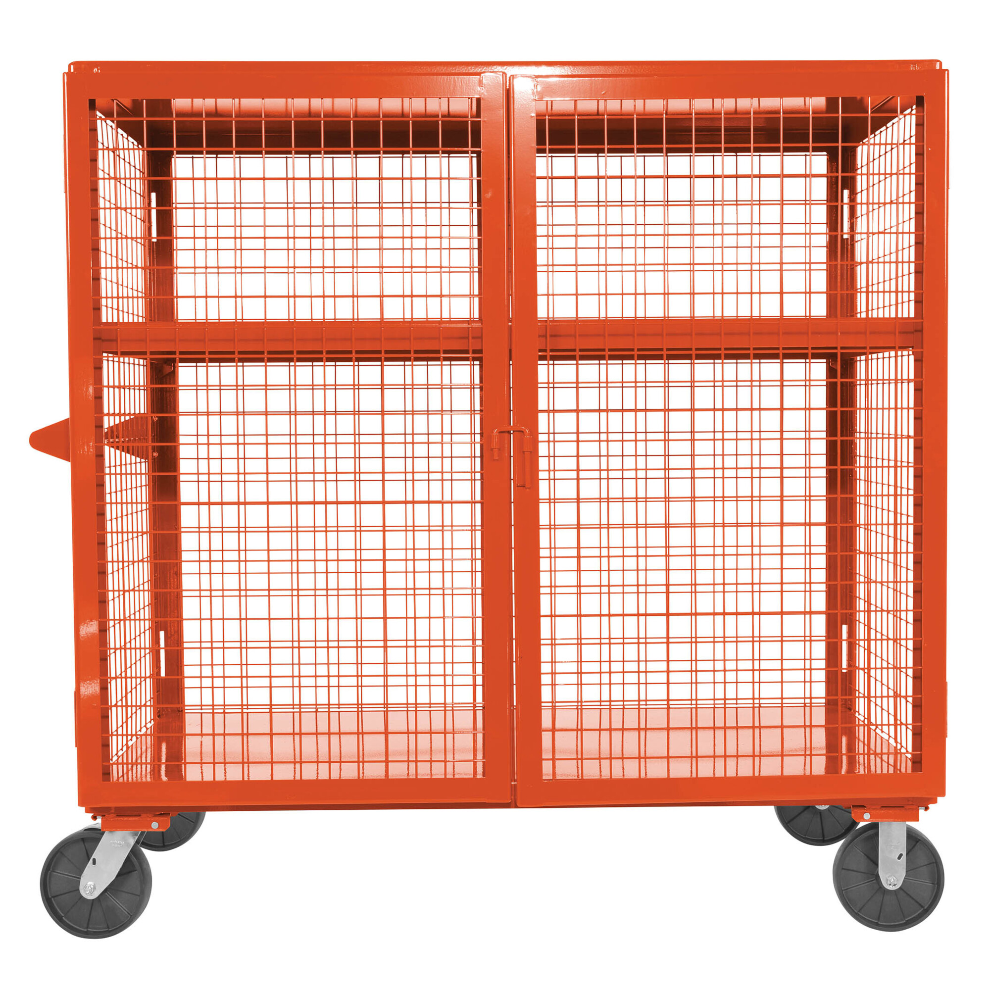 Vestil Welded Steel Expanded Metal Security Cart - 2000 Lb. Capacity, 2 Shelves, Orange, Model# SCW-XM-3060-OR